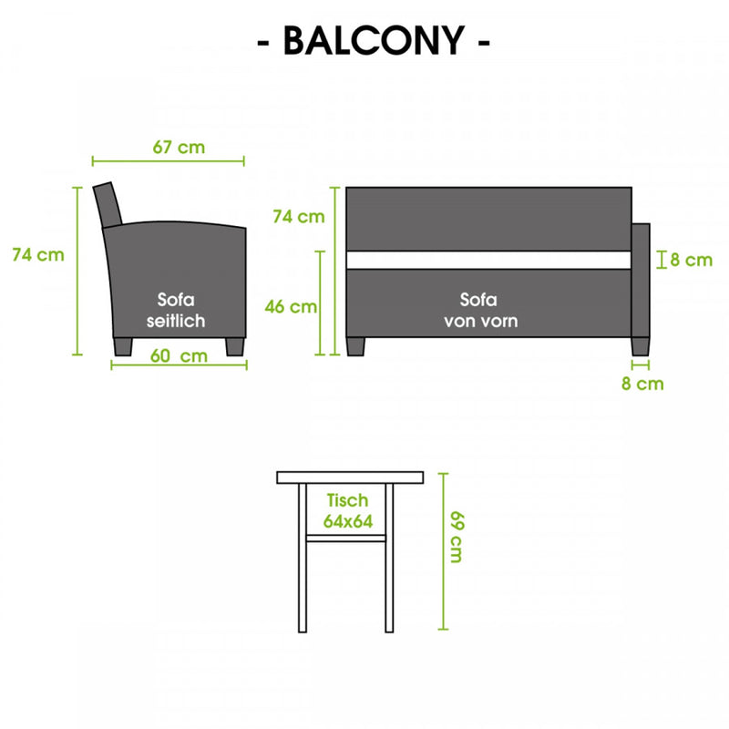 BRAST Essgruppe Sofa Essgruppen-Kombi "Balcony" Schwarz