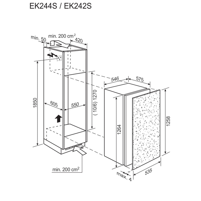 Electrolux installation refrigerator with freezer, EK242SRWE, 214 l