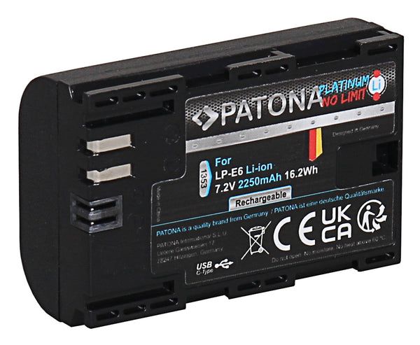 Patona Platinum Canon LP-E6 Entrée USB-C-C Platinum Canon LP-E6 Entrée USB-C