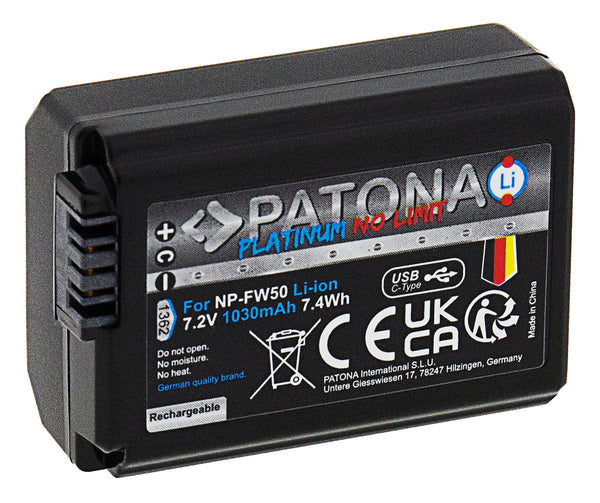 Patona Platinum USB-Con Sony NP-FW50 Platinum USB-C Sony NP-FW50