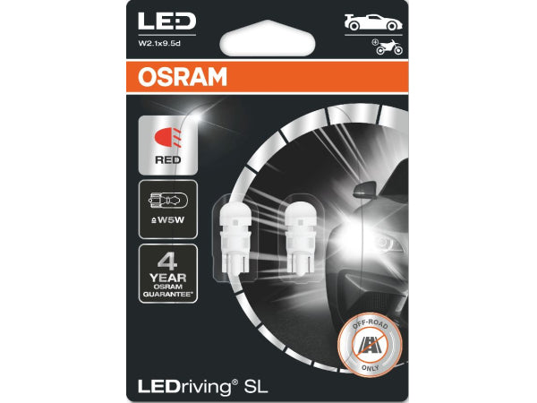 OSRAM replacement luminoid Ledriving Red 12V W5W double blister