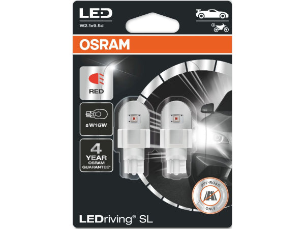 OSRAM Ersatzlampe LEDriving Red 12V W16W Doppelblister