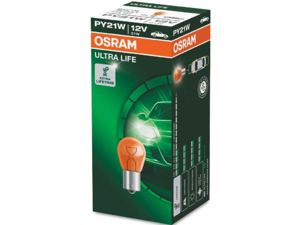 OSRAM Ersatzleuchtmittel Glühlampe gelb Ultra Life 12V 21W BAU15s