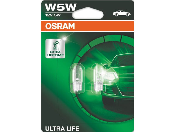 Osram replacement lamp glass base lamp ultra life 12V 5W W2.1x9.5d / Blister VPE 2