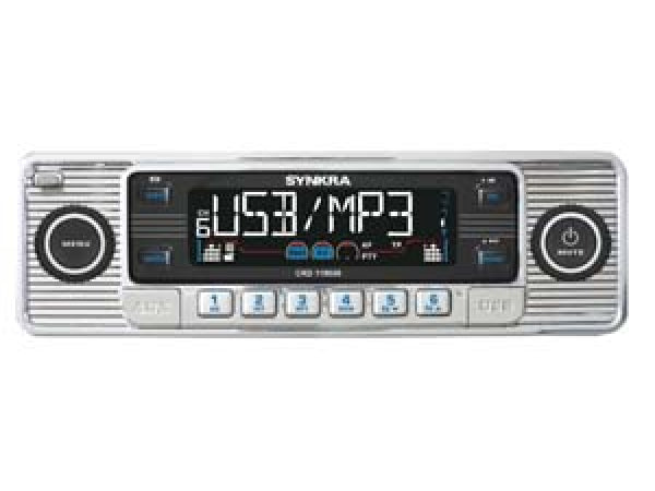SYNKRA Fahrzeug Hifi CRD 119000 Retro Design Radio silber/CD Mp3 / USB / AuxIn/SD + BT
