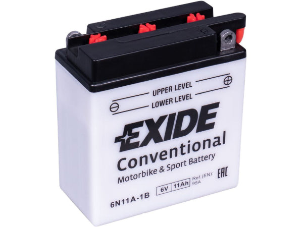 Exide vehicle battery 6 volt // 12 AH // 95 Amp. LXBXH: 121 // 59 // 131 // S: 0