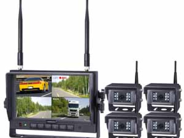 Eyes System Front & Return Camera 7 "TFT Quad Wireless Monitor Inc. 4 Telecamere wireless 120 ° 10-32V